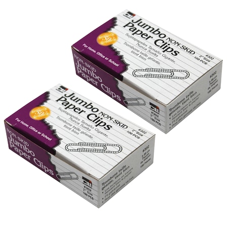 Charles Leonard Paper Clips, Non-Skid, Jumbo, Silver, 100 Per Box, PK20 302